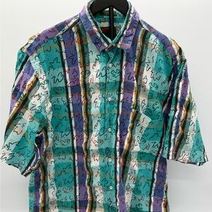 Vintage 90s Boston Traders Abstract Print Shirt Size L Retro Colorful Button Up